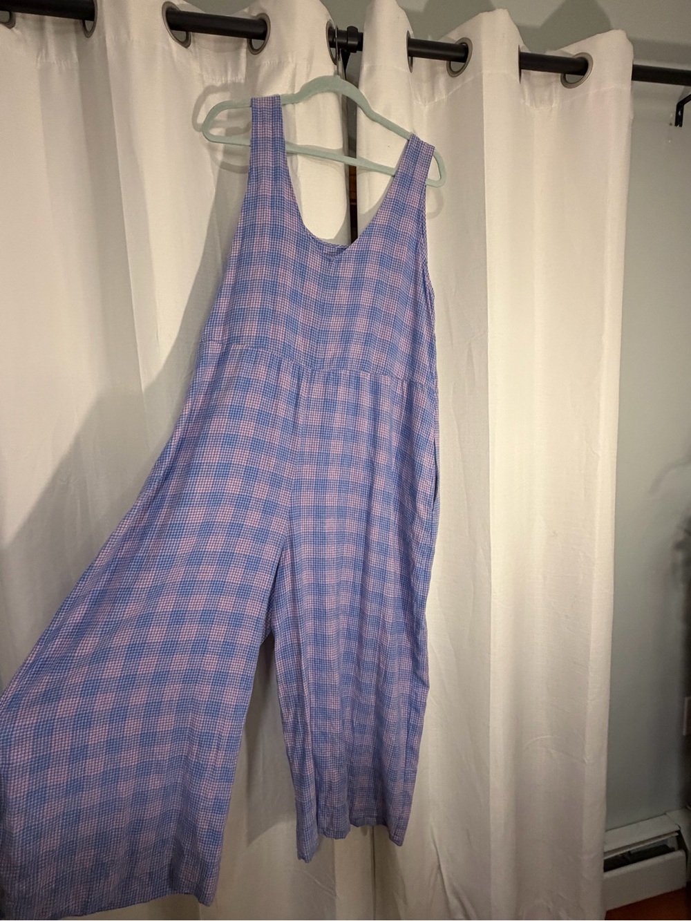 Patagonia Lavender and Pink Check Wide-Leg Jumpsuit